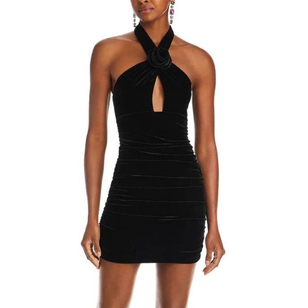 BARDOT Womens Black mini dress cocktail party halter velour NWT Size 8